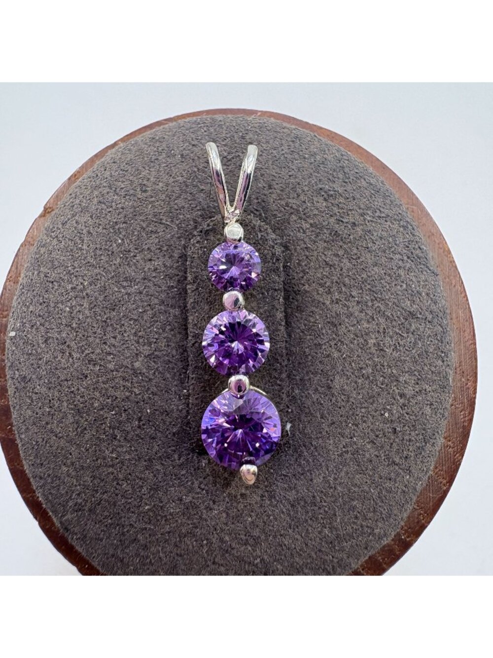 Amethyst Three Stone Pendant Vintage Sterling Silver 925 Size 1" Length